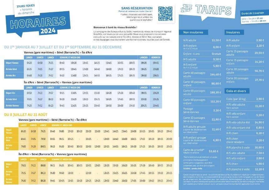 horaires bateau bus ile d'arz