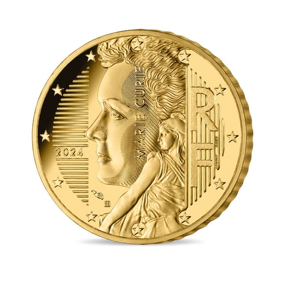 La face des nouvelles pièces de 50 centimes d'euros à l'effigie de Marie Curie, qui seront mises en circulation en 2024. vannes lorient morbihan bretagne